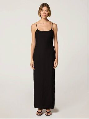 CLYQUE Julia Black Linen Minimal 90’s Column Dress (XS - 0/2)